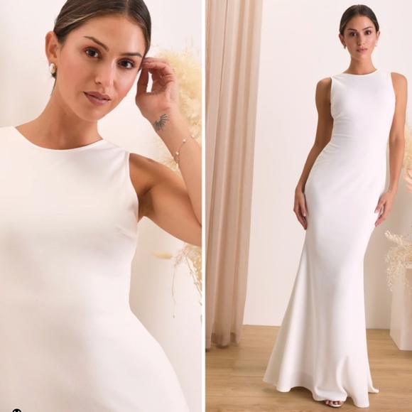 LULU's Bridal Wedding Chic Modern Sexy Minimalist Elegant Mermaid Trumpet Gown - Picture 3 of 4